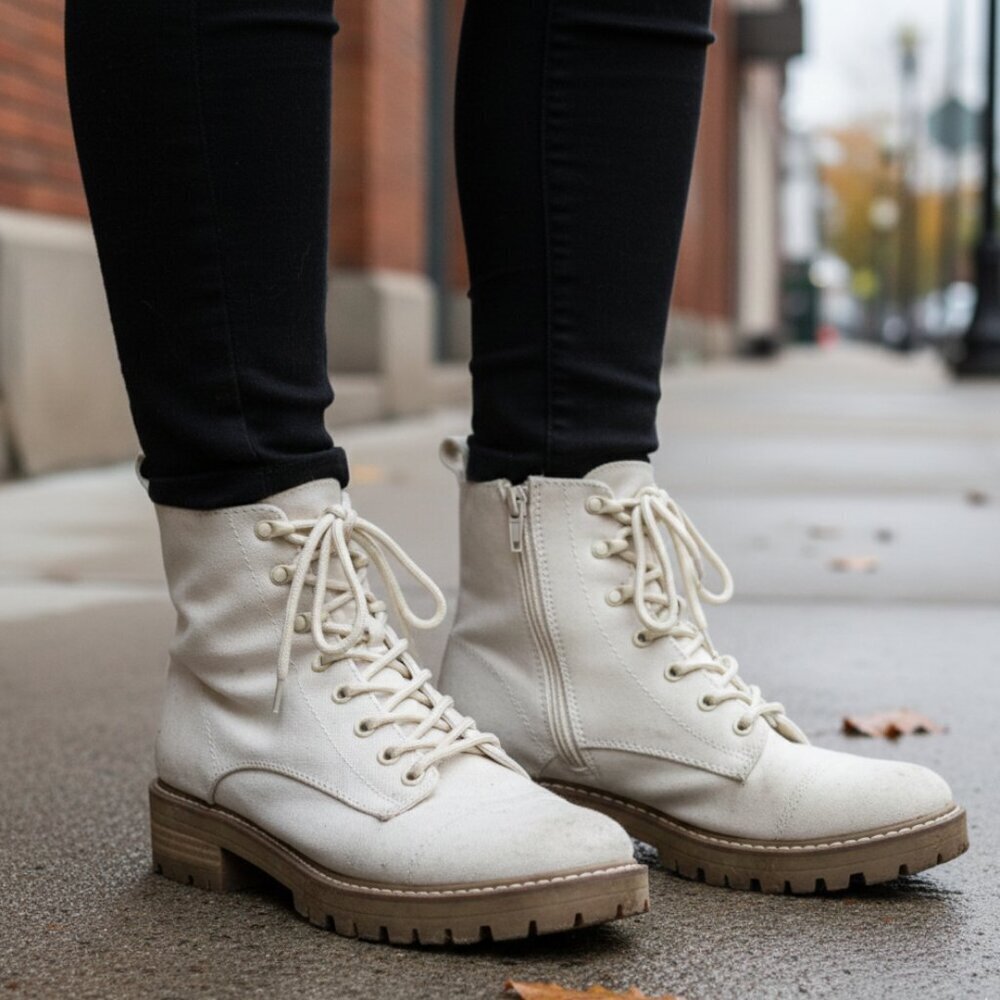 235. Universal Cream Lace-Up Boots — Women’s Neutral Street Boots